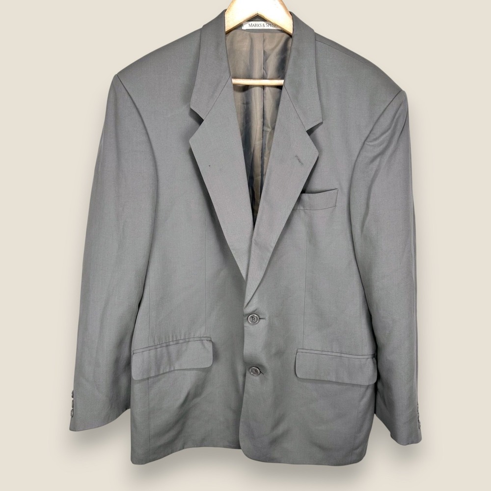 Marks & Spencer Sport Coat Blazer Men Medium 42 Gray 2 Btn Rayon Wool Blend